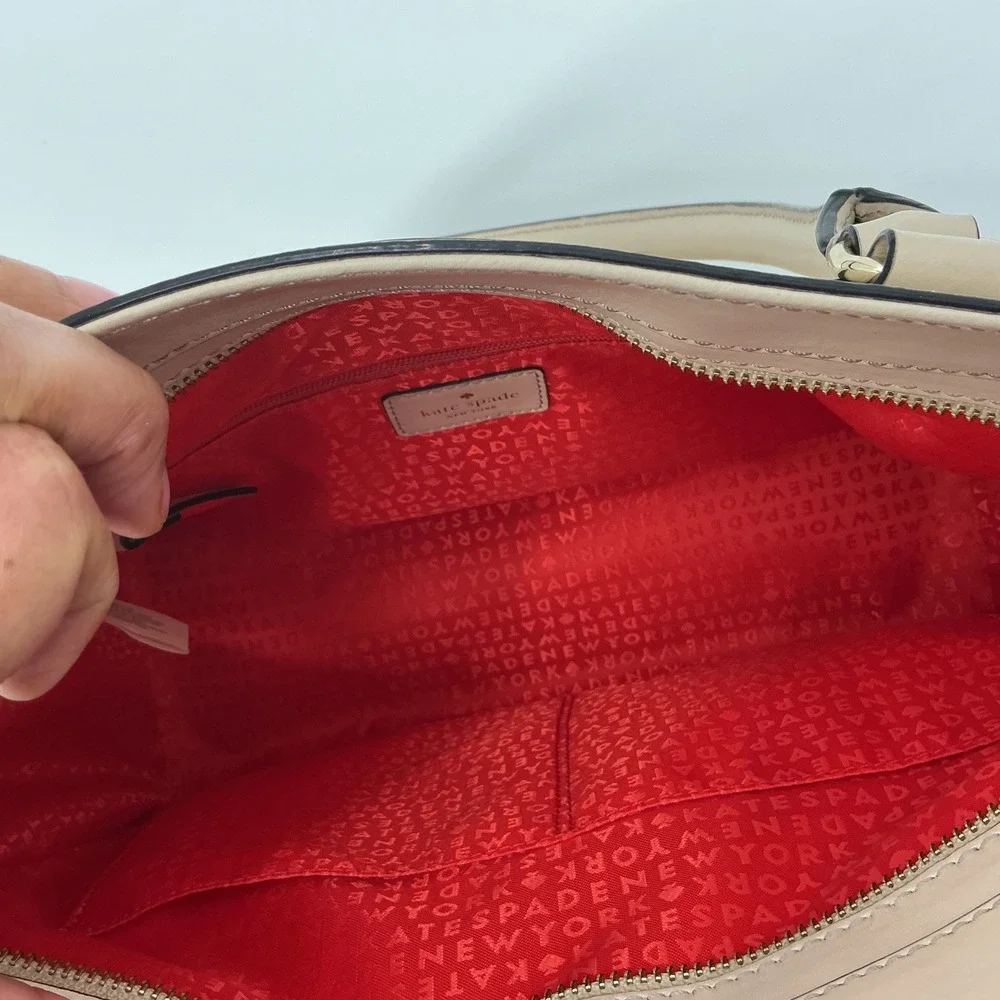 Kate Spade Bow Tote Beige Saffiano Leather Bag Salmon Interior‎ Large
